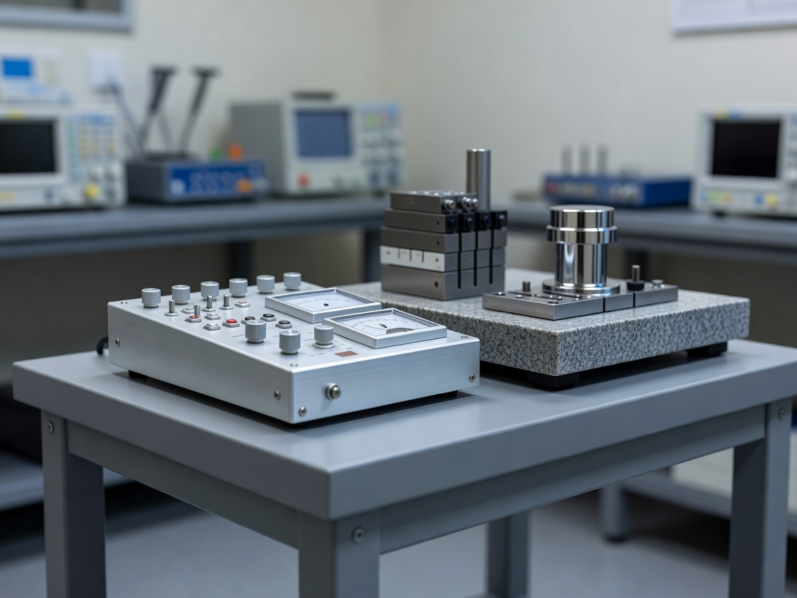 Automotive measurement instrument beside a calibration reference setup